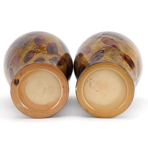 434 - Matched Pair of Royal Doulton stoneware Autumn Leaves pattern baluster vases, impressed 7562 to the ... 