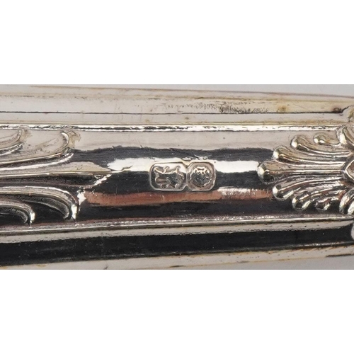 2570 - Two sets of six silver handled butter knives with fitted cases, 16.5cm in length