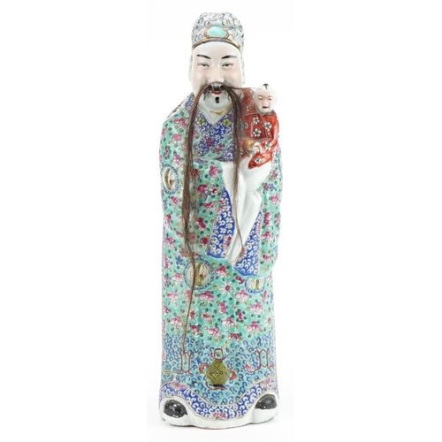 520 - Large Chinese porcelain figure of Fu Xin hand painted in the famille rose palette with flowers, 46cm... 