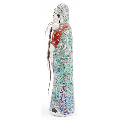 520 - Large Chinese porcelain figure of Fu Xin hand painted in the famille rose palette with flowers, 46cm... 