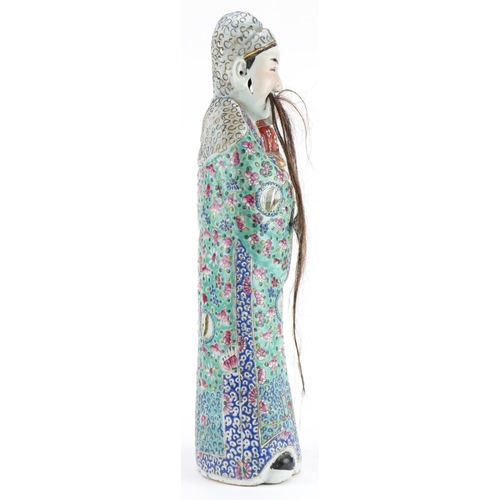 520 - Large Chinese porcelain figure of Fu Xin hand painted in the famille rose palette with flowers, 46cm... 