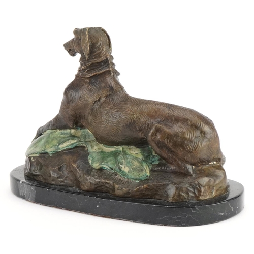 109 - After Rosa Bonheur, French Art Deco style verdigris and patinated bronze sculpture of a deerhound ly... 