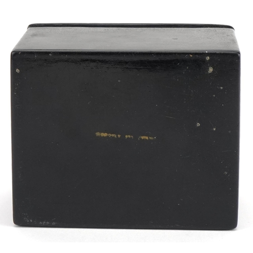 185 - 19th century Russian black lacquered box with hinged lid hand painted with a troika, 7cm H x 10cm W ... 