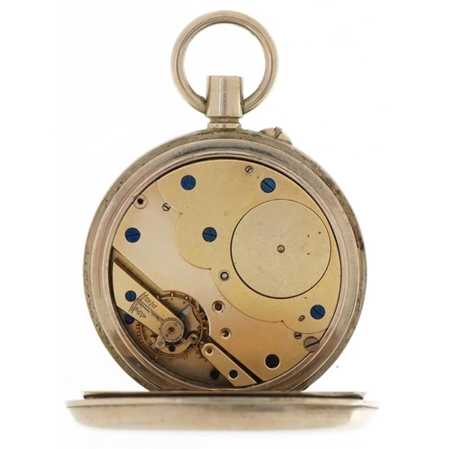 560 - Gentlemen's white metal Goliath pocket watch with enamelled dial housed in a silver mounted and leat... 