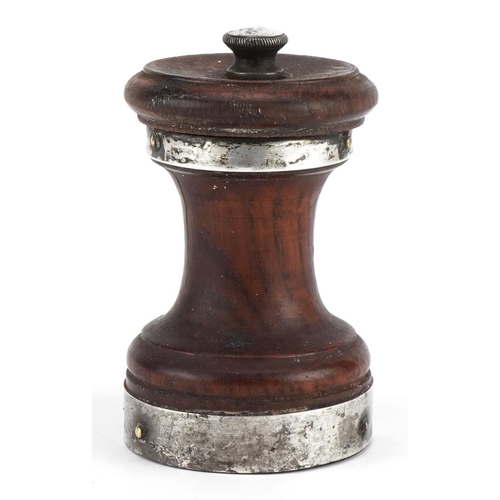 184 - John Grinsell & Sons, Victorian silver mounted oak peppermill, Birmingham 1898, 8.5cm high, 127.5g