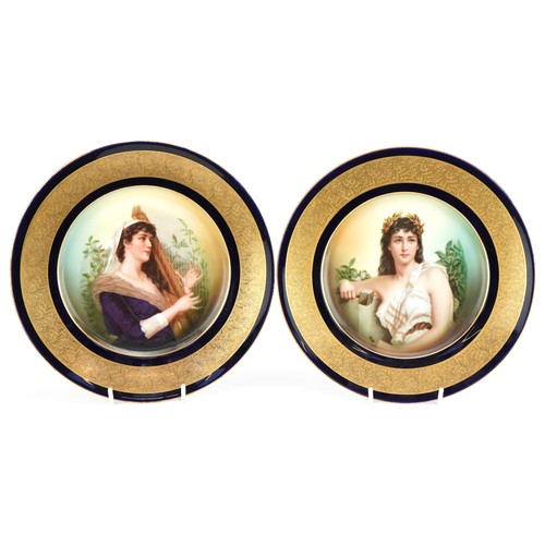 257 - Pair of Rosenthal porcelain cabinet plates with gilt foliate borders decorated with portraits of a s... 