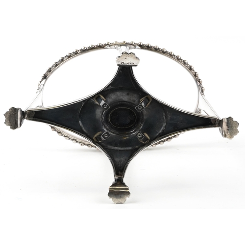 2454 - Victorian silver plated teapot stand with acorn finial, on paw feet, 27.5cm high