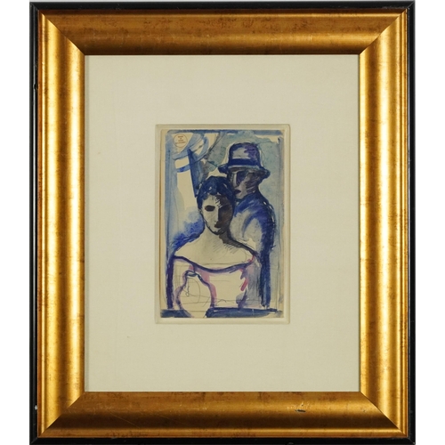 2352 - Boris Solotareff - Two figures, Russian American school watercolour on paper, mounted, framed and gl... 