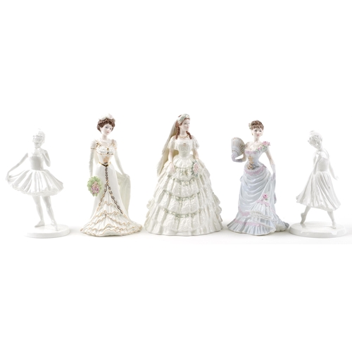 2261 - Five Coalport collectable figurines with boxes comprising Princess Alexandra 1948/7500, Lillie Langt... 