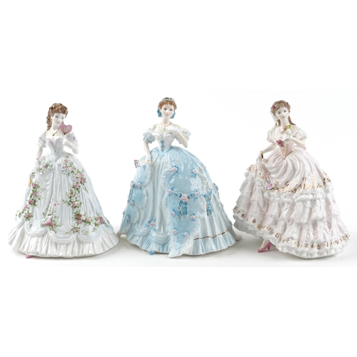 2264 - Three Royal Worcester figurines with boxes comprising Fairest Rose 260/12500, The First Quadrille 63... 