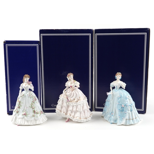 2264 - Three Royal Worcester figurines with boxes comprising Fairest Rose 260/12500, The First Quadrille 63... 