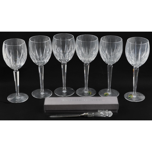 2292 - Set of six Waterford Marquis Omega Wine Glasses and a Waterford Crystal letter opener with box, the ... 