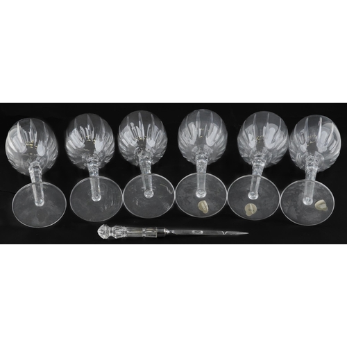 2292 - Set of six Waterford Marquis Omega Wine Glasses and a Waterford Crystal letter opener with box, the ... 