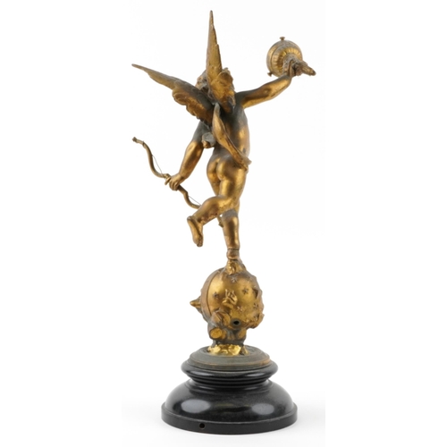 172 - After Emile Bruchon, antique gilt spelter table lamp in the form of Putti on a globe entitled L'Amou... 