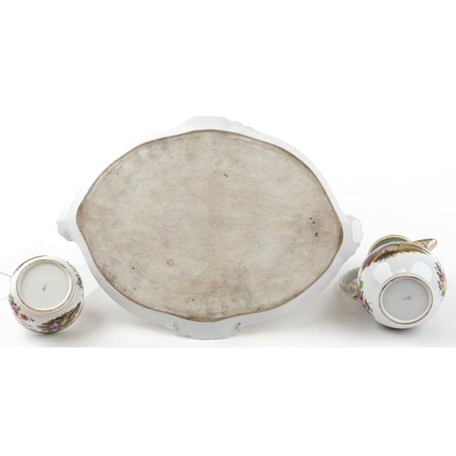 244 - Carl Thieme, 19th century German Potschappel porcelain oval cabaret tray with coffee pot and lidded ... 