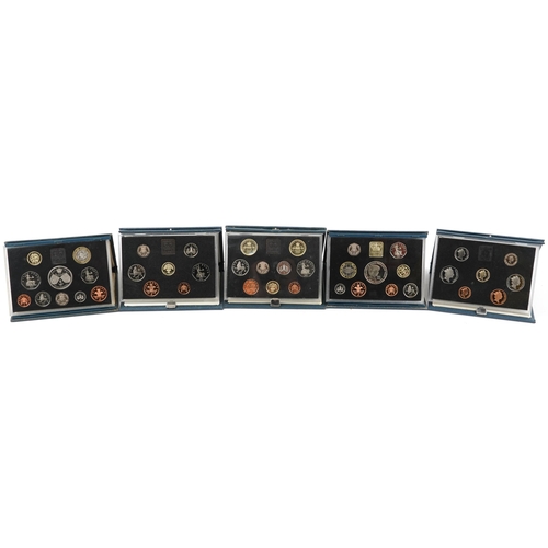 1595 - Five Royal Mint uncirculated coin collections including dates 1987 and 1989