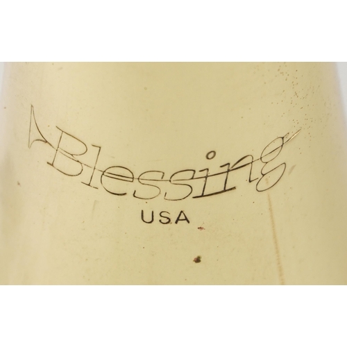 1018 - Blessing, American brass cornet with fitted case. serial number 549551, 37cm in length