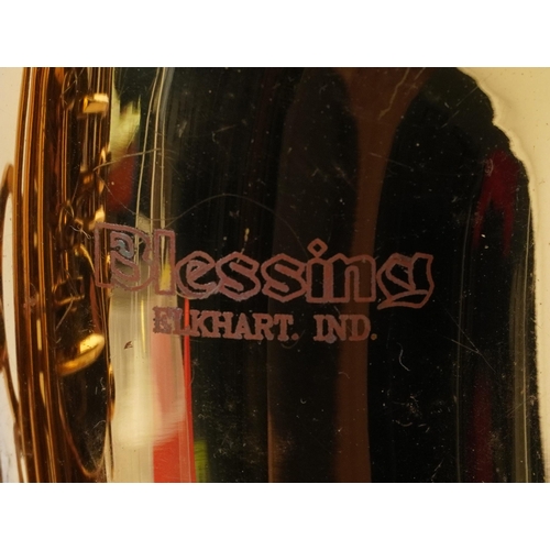 1020 - Blessing, American alto brass saxophone with fitted case, 62cm high