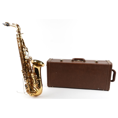 1020 - Blessing, American alto brass saxophone with fitted case, 62cm high