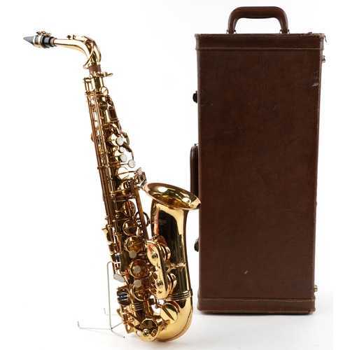 1020 - Blessing, American alto brass saxophone with fitted case, 62cm high