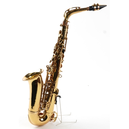 1020 - Blessing, American alto brass saxophone with fitted case, 62cm high