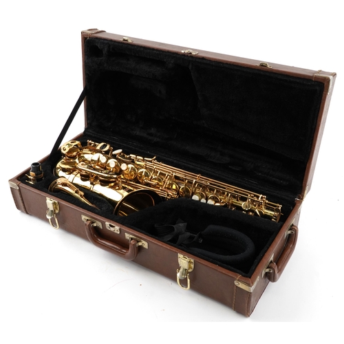 1020 - Blessing, American alto brass saxophone with fitted case, 62cm high