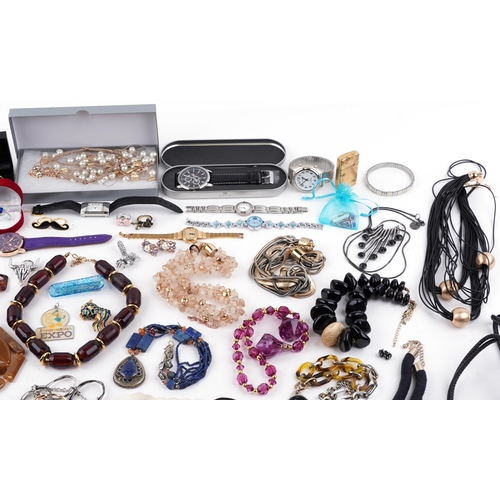 3736 - Vintage and later costume jewellery, wristwatches and objects, some silver, including enamelled broo... 