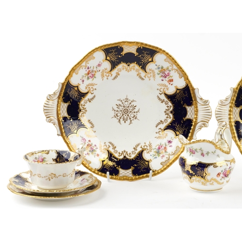 348 - Victorian Coalport Batwing pattern teaware and two serving dishes comprising trio, cup with saucer a... 