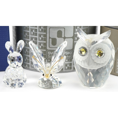 2280 - Swarovski crystal with boxes including a butterfly and rabbit, the largest 5cm high