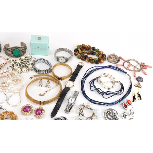 3722 - Vintage and later costume jewellery and hatpins, some silver, including jewelled brooches, Middle Ea... 