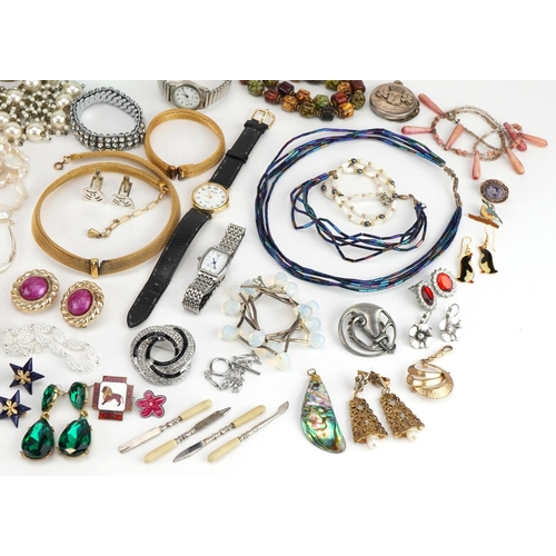 3722 - Vintage and later costume jewellery and hatpins, some silver, including jewelled brooches, Middle Ea... 