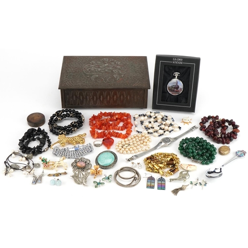 3727 - Vintage and later costume jewellery, some silver, including a Baroque pearl necklace, brooches, tige... 