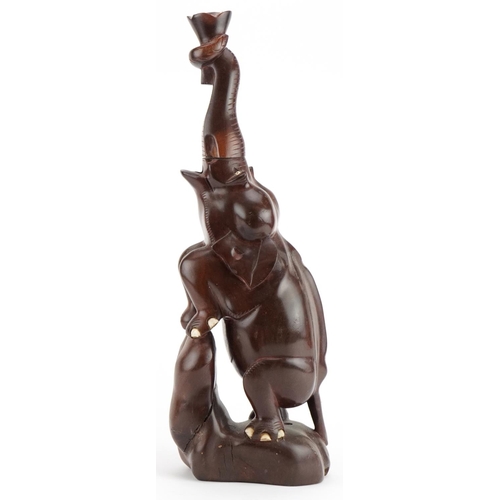 2449 - African hardwood carved hardwood table lamp in the form of an elephant, 49cm high