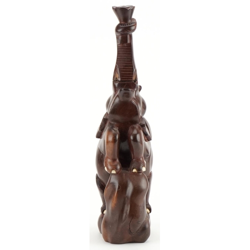 2449 - African hardwood carved hardwood table lamp in the form of an elephant, 49cm high