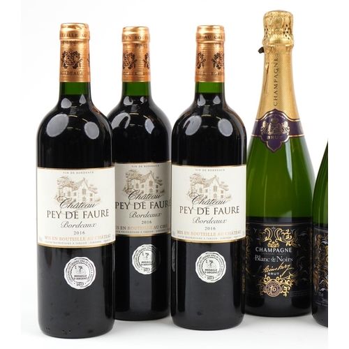 2232 - Six bottles of red wine and three bottles of Blanc de Noirs Champagne, the red wine comprising three... 