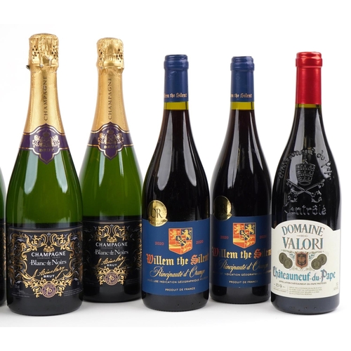 2232 - Six bottles of red wine and three bottles of Blanc de Noirs Champagne, the red wine comprising three... 