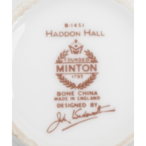 2317 - Minton Haddon Hall dinner and teaware including teapot, large oval platter, trios and dinner plates,... 