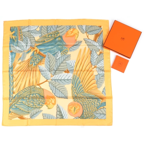 1069 - Hermes  Perroquets silk scarf with box and related booklet