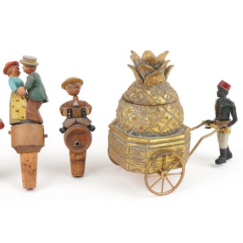 488 - Regency style box and cover in the form of a Blackamoor pulling a cart with pineapple and various Bl... 