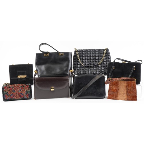 1078 - Eight vintage ladies handbags, some Italian, including Jaeger and taxidermy interest crocodile