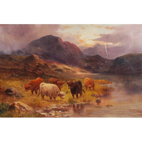 284 - Charles W Oswald - Scottish Highland scenes with cattle, pair of 19th century oil on canvases, each ... 