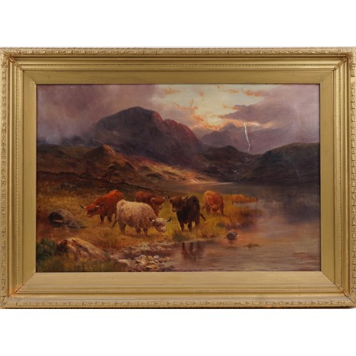 284 - Charles W Oswald - Scottish Highland scenes with cattle, pair of 19th century oil on canvases, each ... 