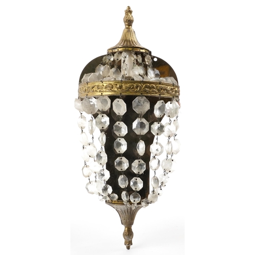 480 - Three French style gilt brass wall lights with cut glass drops including two with mirrored backs, th... 