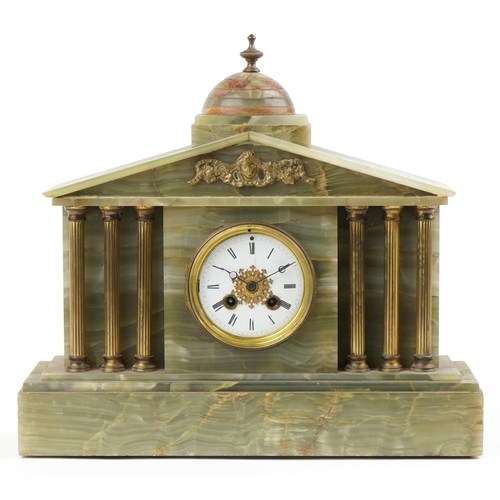 2447 - Onyx architectural mantle clock striking on a bell with reeded columns and circular dial having Roma... 