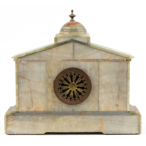 2447 - Onyx architectural mantle clock striking on a bell with reeded columns and circular dial having Roma... 