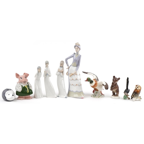 2637 - Collectable china including Goebel hedgehog money box, Karl Enz bird and a Beswick Sheldrake duck nu... 