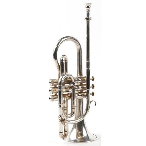 1019 - Besson & Co prototype class A silver plated cornet housed in a fitted case with various mouthpieces ... 