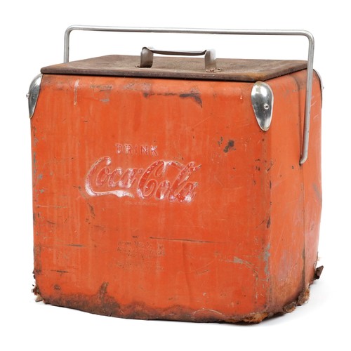 578 - Vintage Coca Cola advertising ice cooler with carrying handles, 41cm H x 45.5cm W x 33cm D