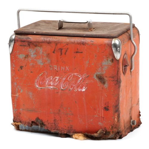 578 - Vintage Coca Cola advertising ice cooler with carrying handles, 41cm H x 45.5cm W x 33cm D