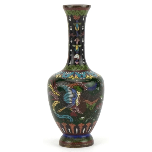 2366 - Japanese cloisonne vase enamelled with a phoenix amongst flowers, 12cm high